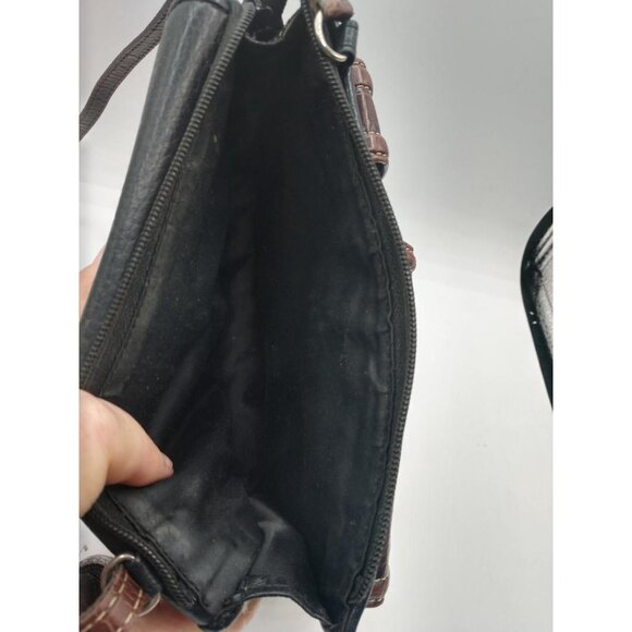 Vintage Black Brighton Leather Crossbody Bag With Brown Croc Embossed Flap & Adj - Picture 12 of 16